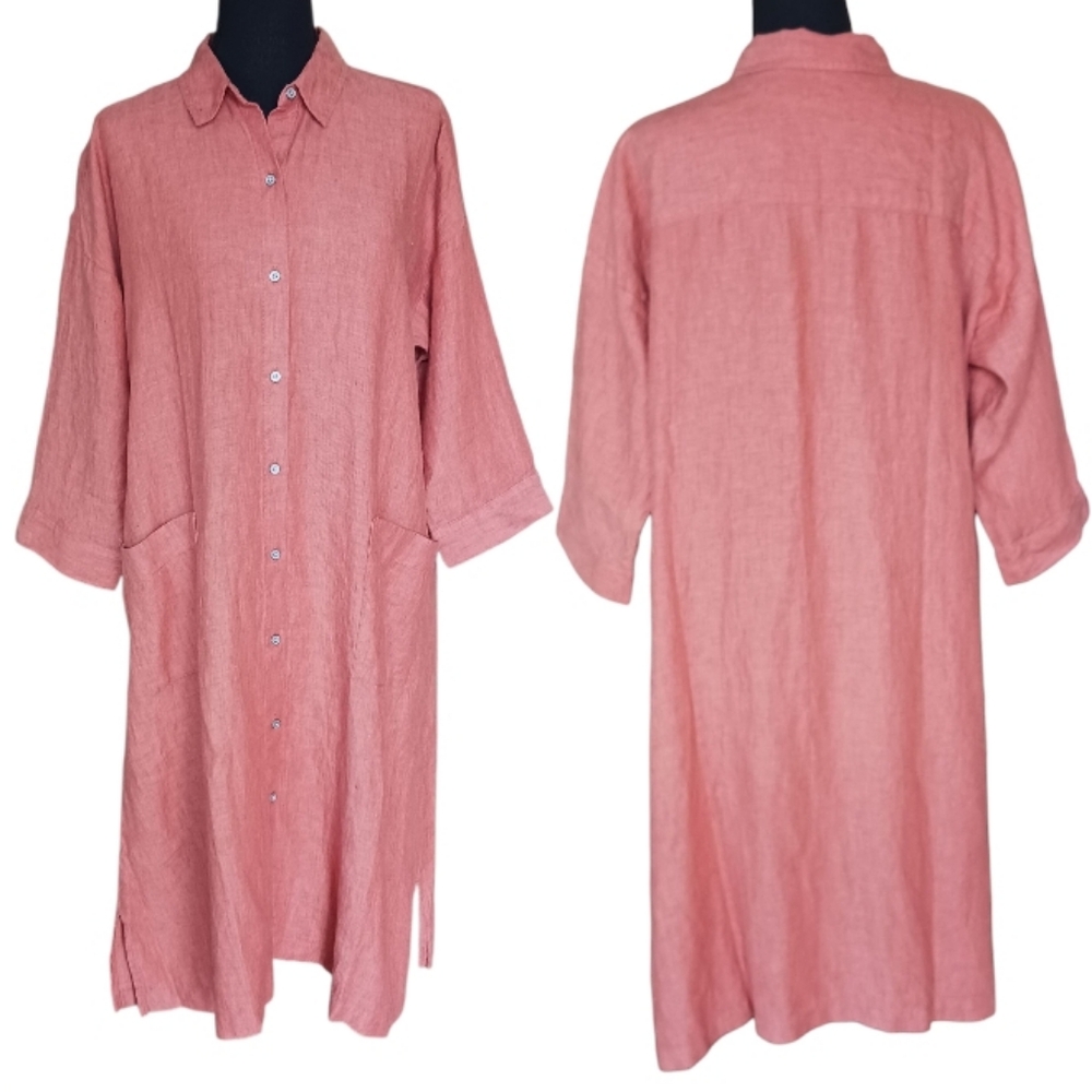 J. Jill PureJill Linen Midi Shirtdress Lagenlook - Picture 2 of 7